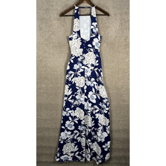 Lulus Dress Womens Small Blue Floral Halter‎ Maxi Open Back Summer In Blossom - Picture 7 of 11